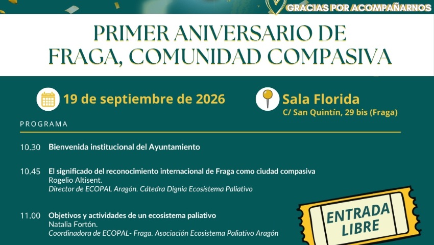 Fraga celebrará el primer aniversario como comunidad compasiva el sábado 19 de septiembre