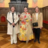 Manolita Labrador, Inés Barrio y Manolita Labrador en el LIII Certamen de Exaltación de Indumentaria Tradicional Aragonesa de las Fiestas de San Lorenzo 2023