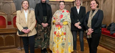 María José Barrafón, Lorena Orduna, Inés Barrio, Nuria Mur y Teruca Moreno en el LIII Certamen de Exaltación de Indumentaria Tradicional Aragonesa de las Fiestas de San Lorenzo 2023